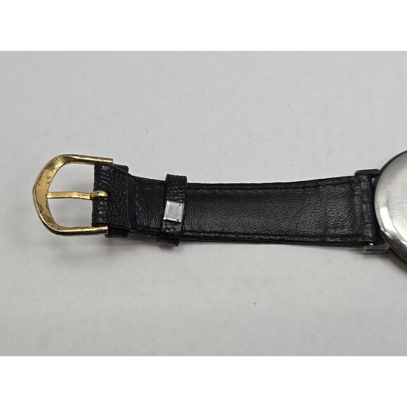 Vintage Womens Chrona Swiss Date 33mm Dress Watch New Battery Black Dial Leather main image 5